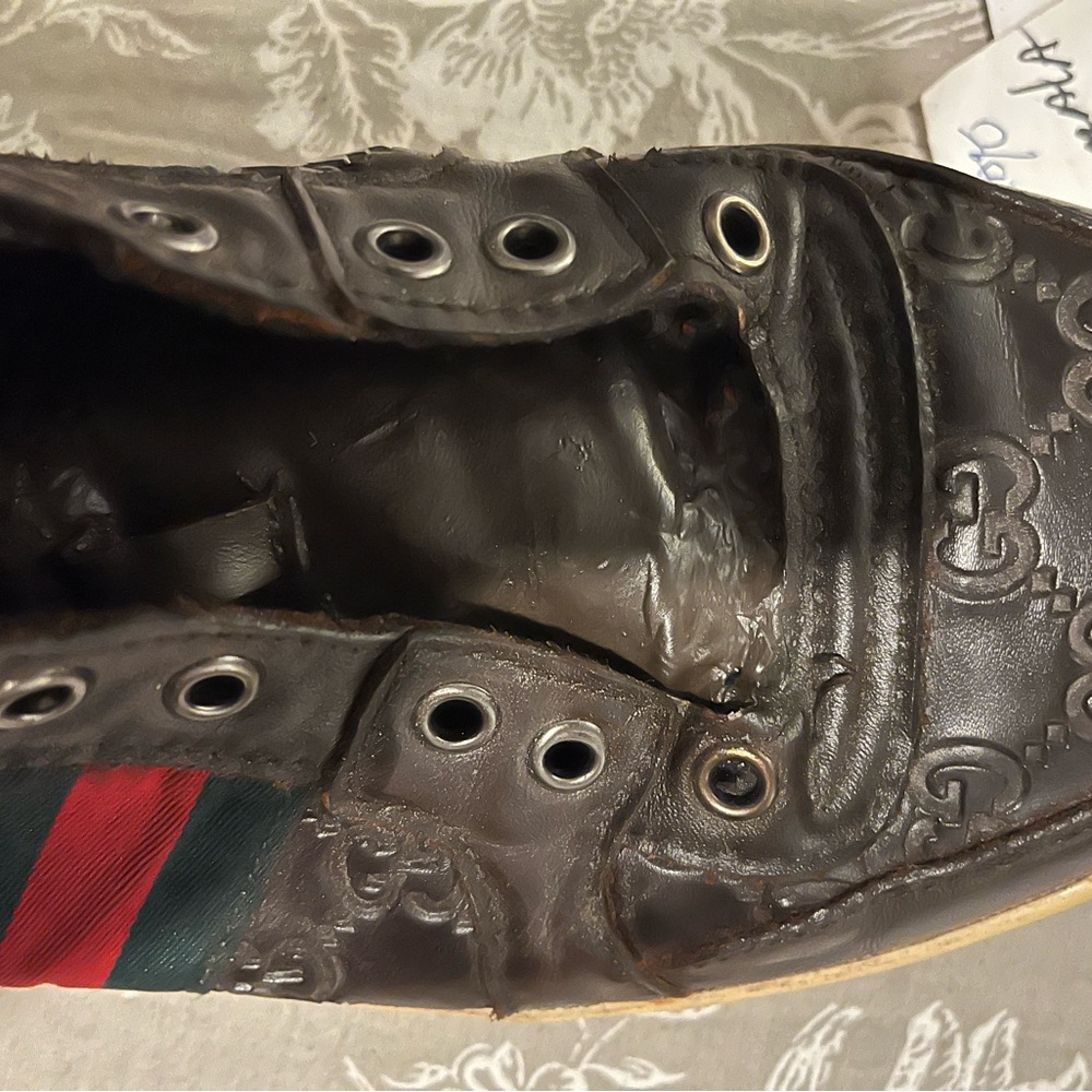 Gucci Brown Leather High-Top Boots with Red & Green Stripe - Picture 9 of 14